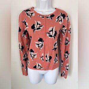 Ann Taylor Factory Cardigan Sweater Womens Sm Peach Floral Full Zip long sleeve